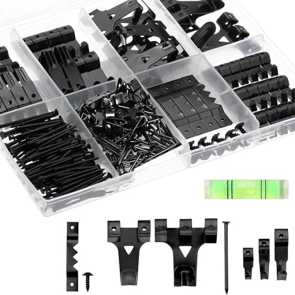 Bilderaufhänger, 220-teiliges Bilder-Aufhängeset mit robusten Haken zum Aufhängen von Bildern, Sägezahn, Hardware-Nägeln und Werkzeug zum Aufhängen von Bildern, Wandaufhänger für Rahmen, Malerei
