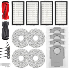 10R Accessories Replacement for Roborock Saros 10R Robot Vacuum Cleaner, 1 Main Brush, 4 Side Brushes, 4 HEPA Filters, 4 Wipes, 4 Dust Bags, 1 Cleaning Brush