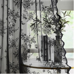 Bujasso Black Lace Curtains Vintage Floral Sheer 54 Inch Rod Pocket Light Filtering Victorian Gothic Wavy Window Treatment for Living Room Bedroom