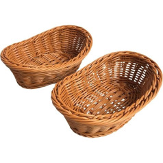 DOITOOL 2 Pack Woven Rattan Bread Baskets Poly Wicker Fruit Baskets for Food Serving Vegetables Home Kitchen Restaurant Outdoor Brown Large