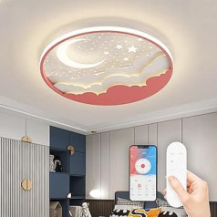 LED Children's Ceiling Light Star Moon Ceiling Light, Dimmable Acrylic Ceiling Light for Children with Remote Control, Modern Children's Room Ceiling Lighting Boys Girls Bedroom Ceiling Light, Pink,