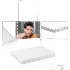 Xespis 360 Degree Mirror with Lighting, Mirror Hair Self-Cutting, Rechargeable Cosmetic Mirror, Height Adjustable, Foldable, with 10 x Magnifying Mirrors, for Hair Styling, Make-Up (White)