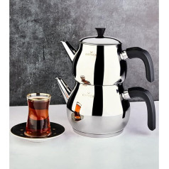 Karaca Kayra Black Turkish Teapot Set, Suitable for Induction, 1 Litre Teapot & 1.75 L Stainless Steel Teapot, Dishwasher Safe, Turkish Teapot, Tea Maker, Caydanlik, Demlik