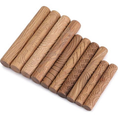Pottery Kits Wooden 10 Pieces Paint Roller with Clay Texture Kit Ceramic Carved Tools for DIY Crafts