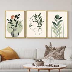 JBER 3 Piece Canvas Art Set, Bohemian Decorative Prints, Beautiful Green Pictures, Modern Wall Decoration, Living Room and Bedroom Decoration, Framed 30 x 40 cm (PP-3P-CANVAS-01)