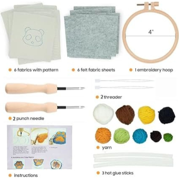 Mefatus Punch Needle Set for Beginners Adults Kids Simple Punch Needle Embroidery Kit Tool Threader Fabric Hoop Yarn Carpet Tufting Coaster Arts and Crafts