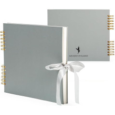 Never Ever Land Scrapbook Album - 30 x 25 cm Photo Album with 80 Smooth 250gsm Pages - Sturdy Hard Cover with Cute Bow - Perfect for Baby, Wedding & Family Photos - Grey