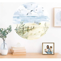 Grandora DL580 Wall Sticker Living Room Sea Beach Picture Wall Decoration Bedroom Wall Sticker Dining Room Wallpaper Self-Adhesive Hallway North Sea Baltic Sea Round