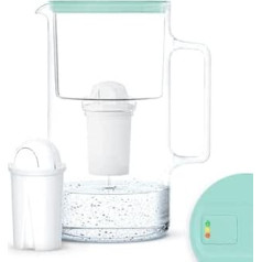 Wessper Glass Water Filter Jug 3 L with Manual Filter Wear Indicator | Replacement for Aquaphor Standard, Brita Classic, Dafi Classic Filter Cartridge | Includes Water Filter Jug + 1 Cartridge, Mint