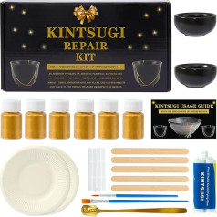 deuvuo Kintsugi Repair Set, 21 Pieces Japanese Kintsugi Set Gold for Easy Reviving Your Broken Ceramic, Porcelain, Cup, Bowl, Glass, Vase - Kintsugi Repair Kit for Beginners