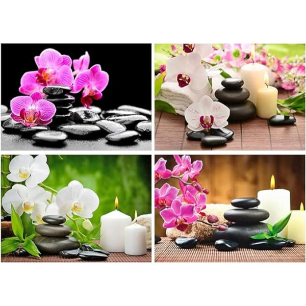 Diamond Painting Orchids 4 Pack 50 x 40 cm Diamond Painting Orchids White 5D Diamond Painting Pictures Adults Children Diamond Painting Orchid Purple Daiments Painting Pictures Large Painting by