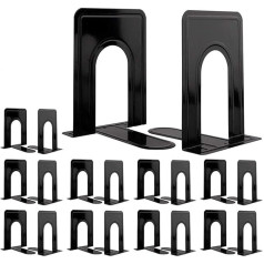 Jekkis Metal Bookends, 10 Pairs/20 Pack Heavy Duty Bookends 6.7 x 5.7 x 4.9 Inch Black Bookends Non-Slip Bookends for Shelves, Office and Home