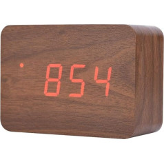 LED Desk Clock Alarm Clock Morning Digital Clock Cube/Rectangle Date Temperature with Digital Travel Alarm Clock (Walnut, Rectangular)