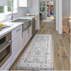 Carpet Runner Hallway Non-Slip Washable Kitchen Runner Vintage Rug Runner Long for Kitchen, Patios, Entrance, Hallway - Light Blue, 80 x 150 cm