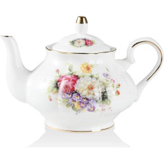 Sweejar Home Porcelain Teapot, Vintage Floral Gold Rim Design Ceramic Teapot, Flower Tea Loose Leaf Teapot, Coffee Pot, Women and Tea Lovers, 800 ml, 3-4 Cups (FlowerStyle)