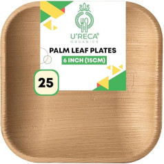 U'reca Organics Eco Friendly Palm Leaf Plates Square 15cm Pack of 25 Disposable Tableware Compostable and Biodegradable Perfect for Appetizers, Side Dishes or Tapas