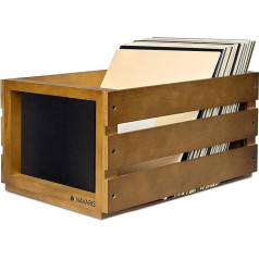 Navaris Wooden Record Box with Chalkboard - 42.9 x 34.4 x 22.9 cm - for up to 80 LP Records - Vinyl Storage Wooden Box - Brown