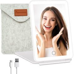 FUNTOUCH Rechargeable Makeup Mirror with Lighting, 72 LED Illuminated Cosmetic Mirror, 3 Colours Dimmable Touch Screen, Portable Mirror, Foldable Makeup Travel Mirror (with Storage Bag)