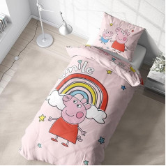 Peppa Pig Children's Bed Linen 135 x 200 cm for Girls and Boys, 1 x Pillowcase 80 x 80 cm + Duvet Cover 135 x 200 cm, Gift Idea Girls, Peppa Pig & George - Smile Rainbow
