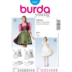 Burda Ladies Sewing Pattern 7057 - Folklore Dirndl Dresses Sizes: 6-20