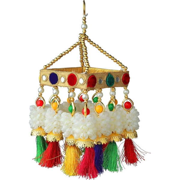 Round Centre Hanging Wall Roof Ceiling Hanging Jhoomar Colourful Mogra Hangings Decorative Ornament Party Decorations Indian Traditional Home Decor for Wedding Festivities & Gifting