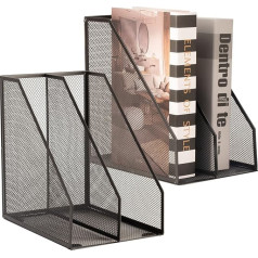 Magazine Rack Metal Bookend Black 2 Compartments Office Organiser Desk Decorative Magazine Stand (Pack of 2)