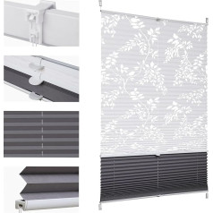 Sekey No-Drill Double Pleated Blind, Day+Night Blackout Blind, Tensioned Light Protection, Klemmfix, Translucent Burnout Pattern, 60 x 120 cm, Print and Grey