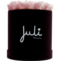Juli Flowers Round Rose Box with Infinity Roses Handmade Flower Box from Germany in Small Velvet Dark Purple/Black Round (Pink - 18 Roses)