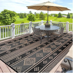 SHACOS Outdoor Rug Weatherproof 180 x 270 cm Outdoor Rug Balcony Rug Waterproof Large Balcony Camping Rug UV-Resistant Plastic Outdoor Rugs for Patio, Garden, Deck, Black