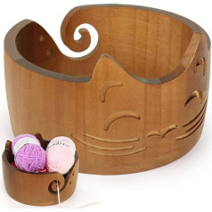 Vintage Cat Yarn Bowl for Wool, 18 x 10 cm Large Wooden Yarn Bowl, Lightweight Large Wool Bowl for Knitting, Handmade Wool Bowl for Crocheting, Portable Knitting Bowl for Knitting and Crochet