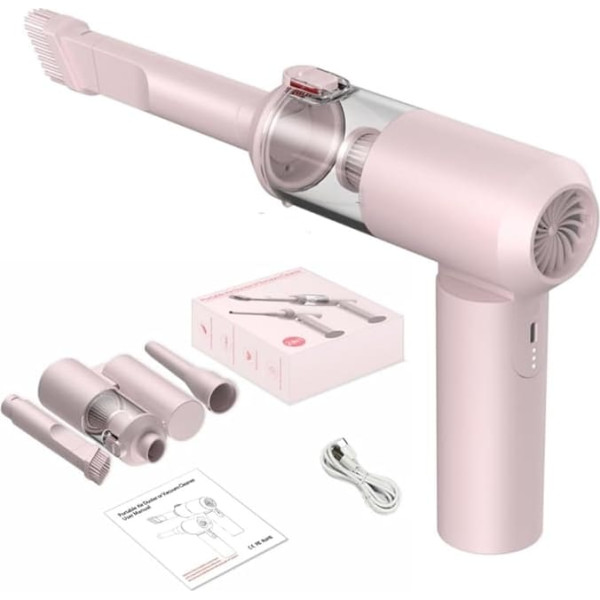 YancioGZ Mini Cordless Vacuum Cleaner Powerful Foldable Vacuum Cleaner 2-in-1 Handheld Vacuum Cleaner for Car and Home (Pink)