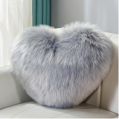 CINY Decorative Cushion Plush Cushion Heart Shape Fluffy Super Soft Decorative Cushion Washable Warm & Cosy Decoration Gift for Girls Valentine's Day for Living Room Sofa Bedroom 40 x 50 cm Grey