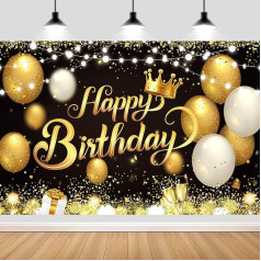 YinQin 180 x 120 cm Black Gold Happy Birthday Background Banner 71 x 47 inches. Party Decorations Photography Background Banner Glitter Birthday Decoration Supplies Banner for Men Women (Black Gold)