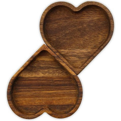 2 Pieces Heart Shaped Walnut Wood Tray, Romantic Wooden Plate, Decorative Serving Plate, Dessert Breakfast Plate, Serving Tray for Snack, Candy, Cake, Table Decoration, Valentine's Day,