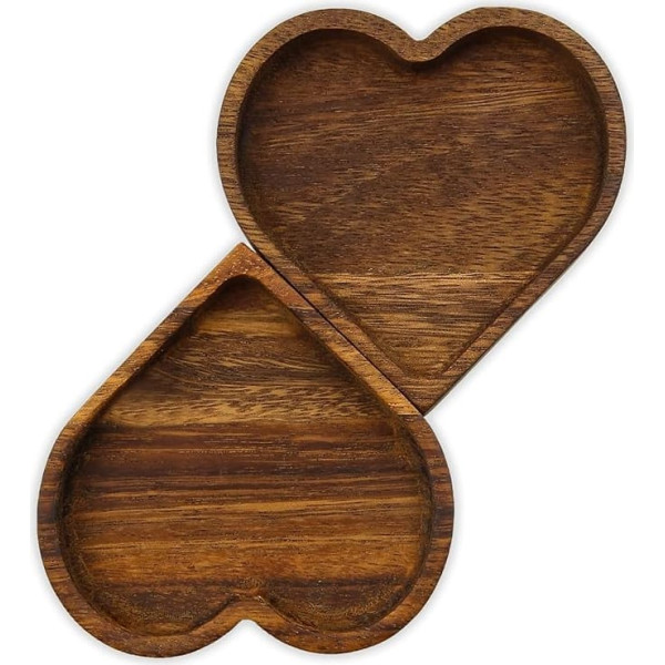 2 Pieces Heart Shaped Walnut Wood Tray, Romantic Wooden Plate, Decorative Serving Plate, Dessert Breakfast Plate, Serving Tray for Snack, Candy, Cake, Table Decoration, Valentine's Day,