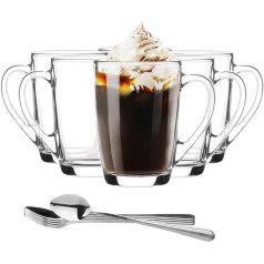 Glasmark Krosno 1992 Latte Macchiato Glasses with Handle and Spoon, Pack of 6, 300 ml, Coffee Cups, Cappuccino, Iced Tea, Transparent Glass