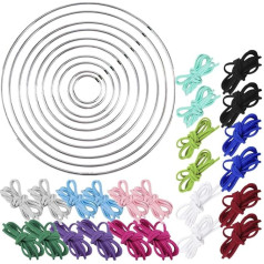 Pack of 10 Different Sizes Dream Catcher Metal Rings Macrame Hoop Earrings with 12 Colours 3 mm Faux Suede Cord for Wreaths Macrame DIY Craft Accessories