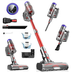 Cordless Vacuum Cleaner, Up to 55 Minutes Running Time, 250 W Battery Vacuum Cleaner with LED Screen, 6-in-1 Lightweight Vacuum Cleaner with Anti-Tangle Brush for Hard Floor, Carpet, Pet Hair