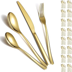 Berglander Gold Cutlery Set 48-Piece Service for 12 People, Golden Titanium Cutlery Set Made of Stainless Steel, Gold Spoon Forks Knife Set for Home, Wedding, Restaurant, Hotel, Dishwasher Safe