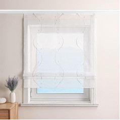 ESLIR Roman Blind White Roman Curtain with Velcro Tape Curtains Kitchen Transparent Ribbon Blind Voile Embroidered with Waves Pattern Sand W x H 100 x 140 cm 1 Piece