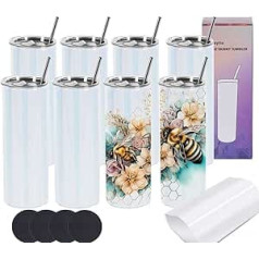 Wzaytia Glitter Sublimation Glasses 20oz Thin Straight 8 Pack Sublimation Glitter Shimmer Individually Wrapped Stainless Steel Glitter Tumblers White