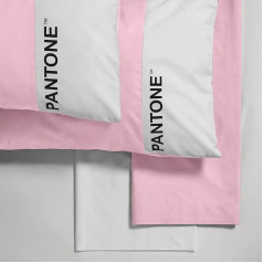 sweet home Pantone™ Single Duvet Cover Set 150 x 280 cm + Pillowcase 50 x 80 cm + Fitted Sheet 90 x 200 cm Cotton for Single Mattress 25 cm, Pink/White