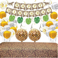 Cheetah Birthday Decorations, Cheetah Party Supplies Including Happy Birthday Banner Leopard Balloons Safari Leopard Print Tablecloth for Party Boy Girl Baby Shower