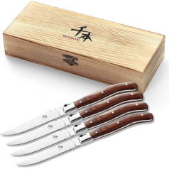 SENBON Steak Knife Set of 4 Practical Table Knife Colour Wooden Handle 420 Blades Wooden Box Packaging