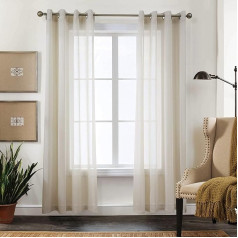 CUCRAF Sheer Linen Look Voile Curtain, Window Curtain Sets, Polyester Eyelet Curtain, Modern, Airy, Beige Window Curtain for Bedroom, Living Room, Linen Colour, 260 x 140 cm (H x W), Set of 2