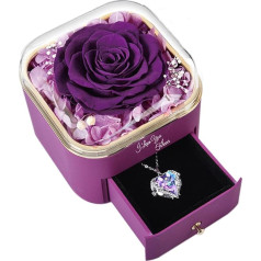 Real Eternal Rose with Necklace Jewellery Gift Box, Eternal Rose with Chain Women's Gift for Women for Girlfriend Mum Grandma Sister Valentine's Day Mother's Day (Purple)