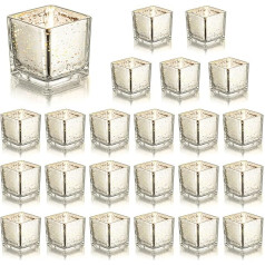 NUPTIO Tea Light Holder Silver Tea Light Glass - 24 Bulk Votive Candle Holder Tea Light Glasses Small Tea Light Holder Candle Holder Christmas Wedding Anniversary Candle Light Dinner Hotel Table