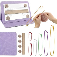 Magnetic Crochet Pattern Holder with 6 Stitch Holders for Knitting, Portable Knitting Chart Pattern Document Holder for Knitting Accessories, Crochet Lovers (Purple)