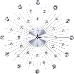 AUNMAS Battery Operated Wall Clock, 51 x 51 x 5 cm, Sparkling Bling Metallic Silver Wall Clock for Living Room and Office (Silver Rhinestone)