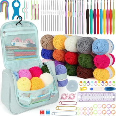 Aeeque Crochet Set for Beginners with Ergonomic Crochet Hook, Crochet Hook Set with Acrylic Wool, Crochet Set for Crochet Socks, Scarves, Jumpers, Blanket, Colourful Crochet Set for Arthritis with
